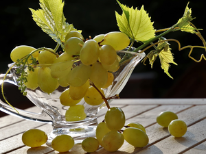 Grapes, glass, jug, Leaf