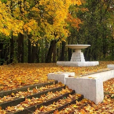Park, Bench, Leaf, autumn