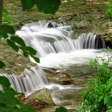 Leaf, cascade, River