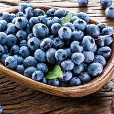 leaves, bowl, blueberries