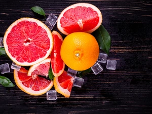 knuckle, Dark Boards, leaves, Icecream, grape-fruit