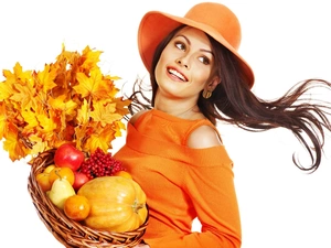 bouquet, Leaves, Donations, autumn, brunette