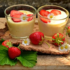 food, strawberries, leaves, dessert