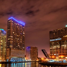 Chicago, Night, light, skyscrapers