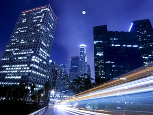 panorama, Night, light, town