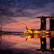 light, Singapur, Night, sea, Hotel hall