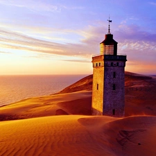 Lighthouse, maritime, sun, Dunes, west