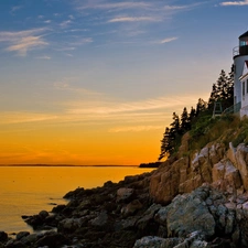 Lighthouse, maritime, rocks, sea, Yacht