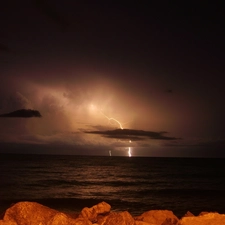 Lightning, sea, Storm