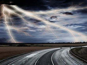 Sky, lightning, turn, Field, Way