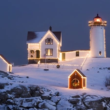 illuminated, maritime, Lights, Lighthouse