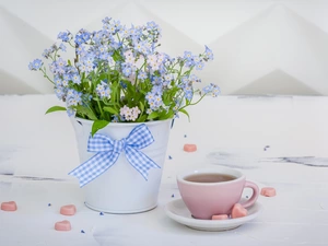 cup, lipstick, Forget, pot, bouquet