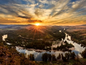 Canberra, Australia, Shepherds Lookout, Murrumbidgee River, clouds, Great Sunsets, trees, viewes, The Hills