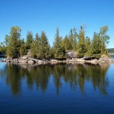 viewes, Islet, Loon, California, lake, trees