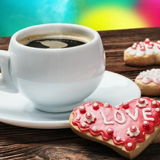 cup, Cookies, love, coffee