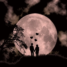 Night, Steam, lovers, moon