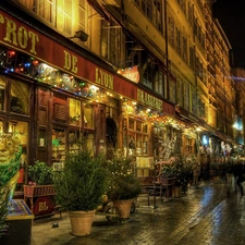 Lyon, France, Town, Night, Street