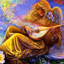 mandoline, Women, Flowers