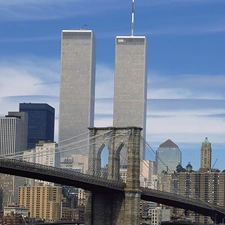 bridge, New York, Manhattan, Twin Towers