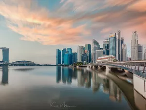 Town, Singapur, skyscraper, Marina Bay, bridge