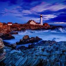 rocks, Lighthouse, maritime, sea