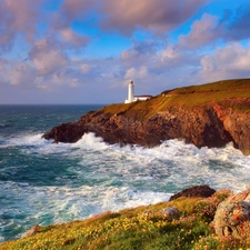 sea, Lighthouse, maritime, rocks