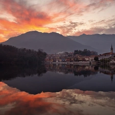 lake, west, Mergozzo, Italy, Town, sun