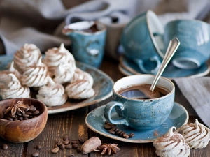 bowl, coffee, cookies, meringues, grains, cup