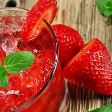 cocktail, leaves, mint, strawberry