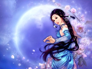 moon, Women, Flowers