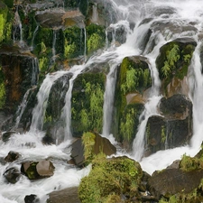 Moss, waterfall, Stones