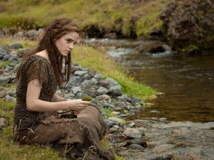 stream, Stones, girl, mountainous, very sensible