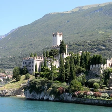 Mountains, lake, Castle