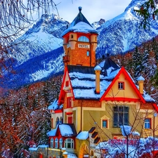 Hotel hall, winter, Mountains