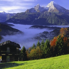 Mountains, Home, Germany, Fog, Bavaria