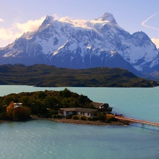 Mountains, lake, Island