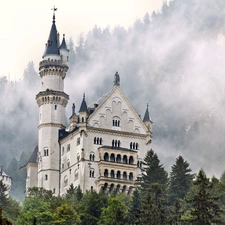 clouds, Neuschwanstein Castle, Mountains