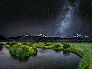 Star way, River, Mountains, Night, star, Sky