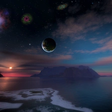 sea, Sky, Mountains, Universe