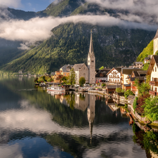 Mountains, Austria, Hallstattersee Lake, Houses, Salzburg Slate Alps, Hallstatt