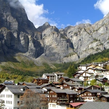 Town, Switzerland, Mountains, Leukerbad