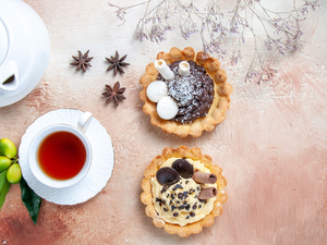 Muffins, kettle, tea