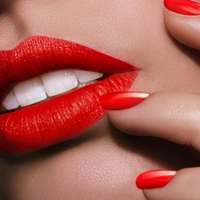 passionate, lips, Nails, Red