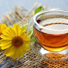 glass, Yellow, tea, napkin, dish, Calendula Officinalis