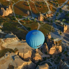 National Park Goreme, Turkey, Balloon, Aerial View, rocks, Cappadocia