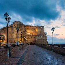 Monument, bridge, Neapol, Italy, Coast, lanterns