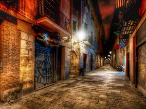 alley, Barcelona, Spain, Night