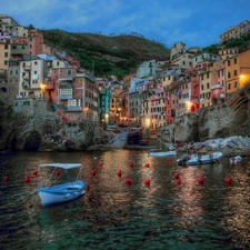 Amalfi, Boats, Night, Town