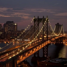 Brooklyn, York, town, bridge, New, panorama, Night