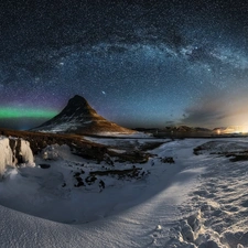 Night, Sky, Star way, winter, star, Kirkjufell Mountain, iceland